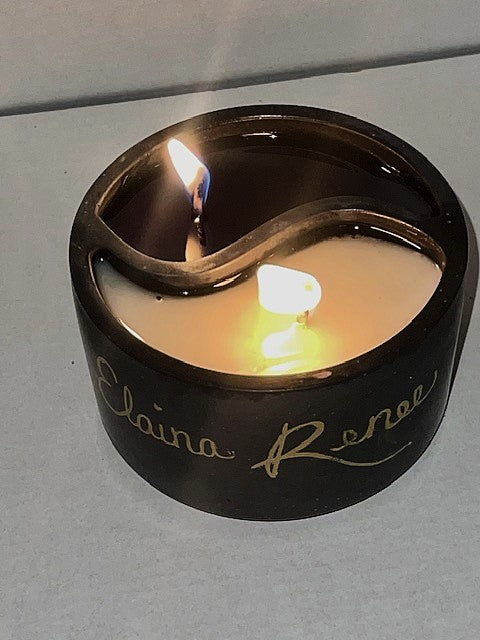 Duality 10 oz concrete vessel with black alchemy and white veil candles