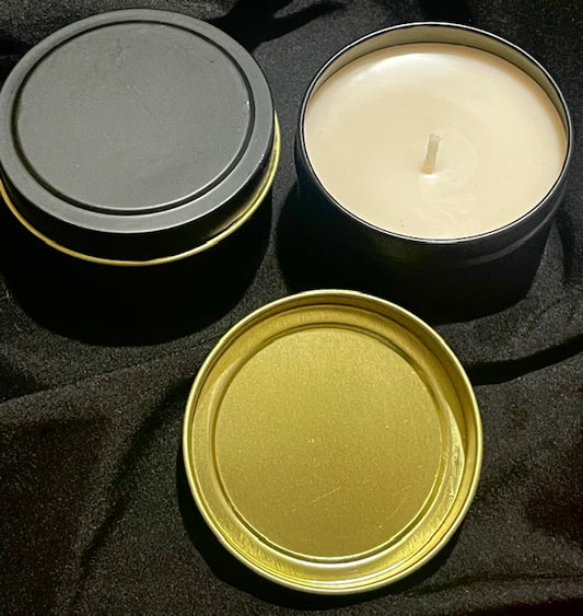 4 pack sample set of scented candles in matte black tin